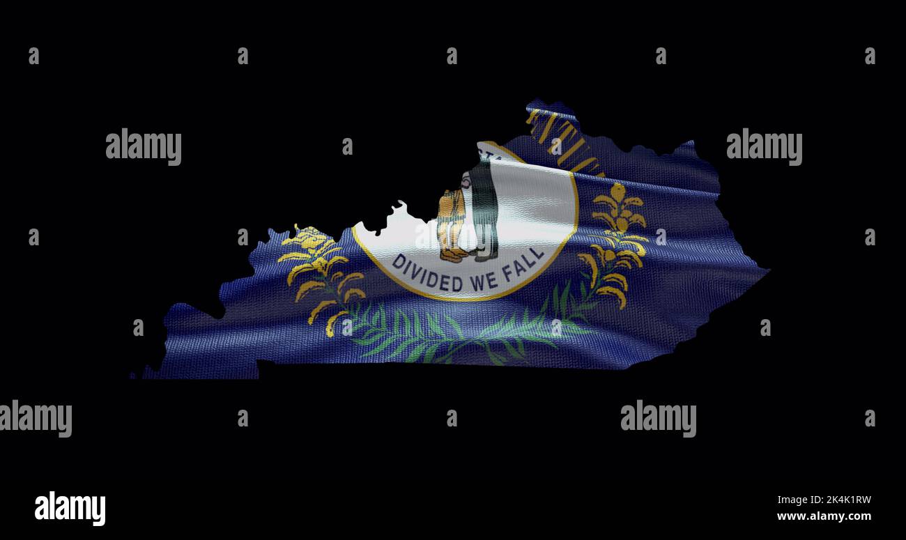 Kentucky State Map mit winkender Flagge. Alphakanal-Hintergrund. Stockfoto