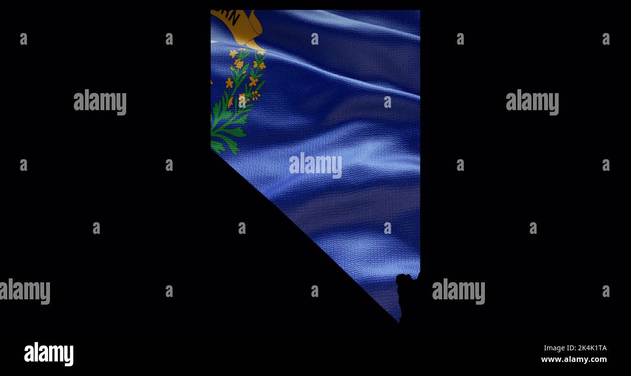 Nevada State Map mit winkender Flagge. Alphakanal-Hintergrund. Stockfoto