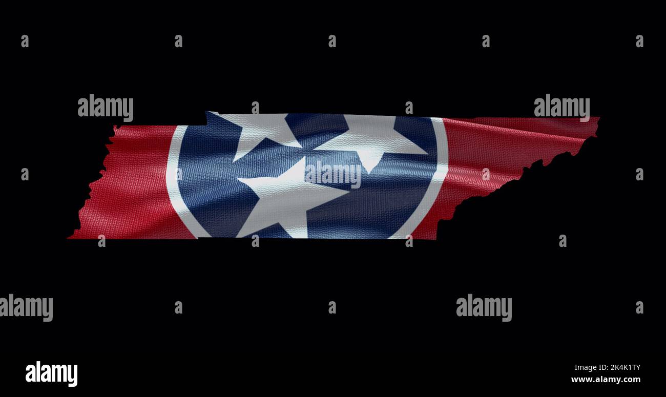 Tennessee State Map mit winkender Flagge. Alphakanal-Hintergrund. Stockfoto