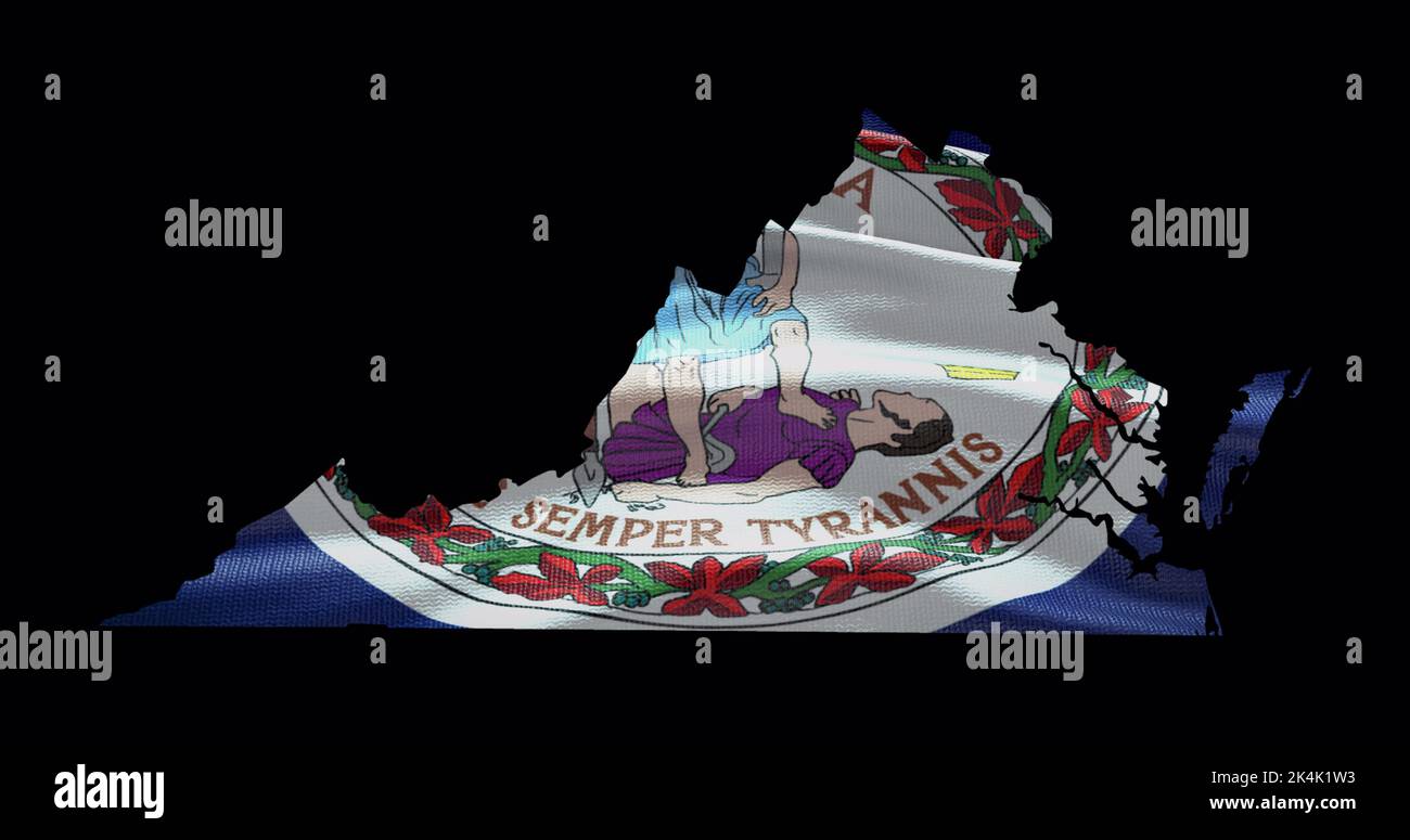 Virginia State Map mit winkender Flagge. Alphakanal-Hintergrund. Stockfoto Virginia State Map mit winkender Flagge. Alphakanal-Hintergrund. Stockfoto