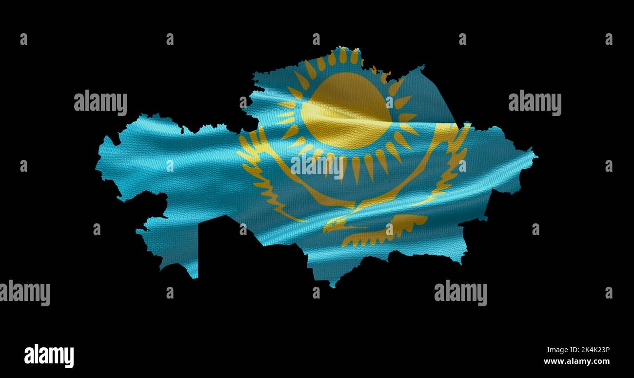 Kasachstan Kartenform mit wehender Flagge Hintergrund. Alphakanal-Übersicht des Landes. Stockfoto