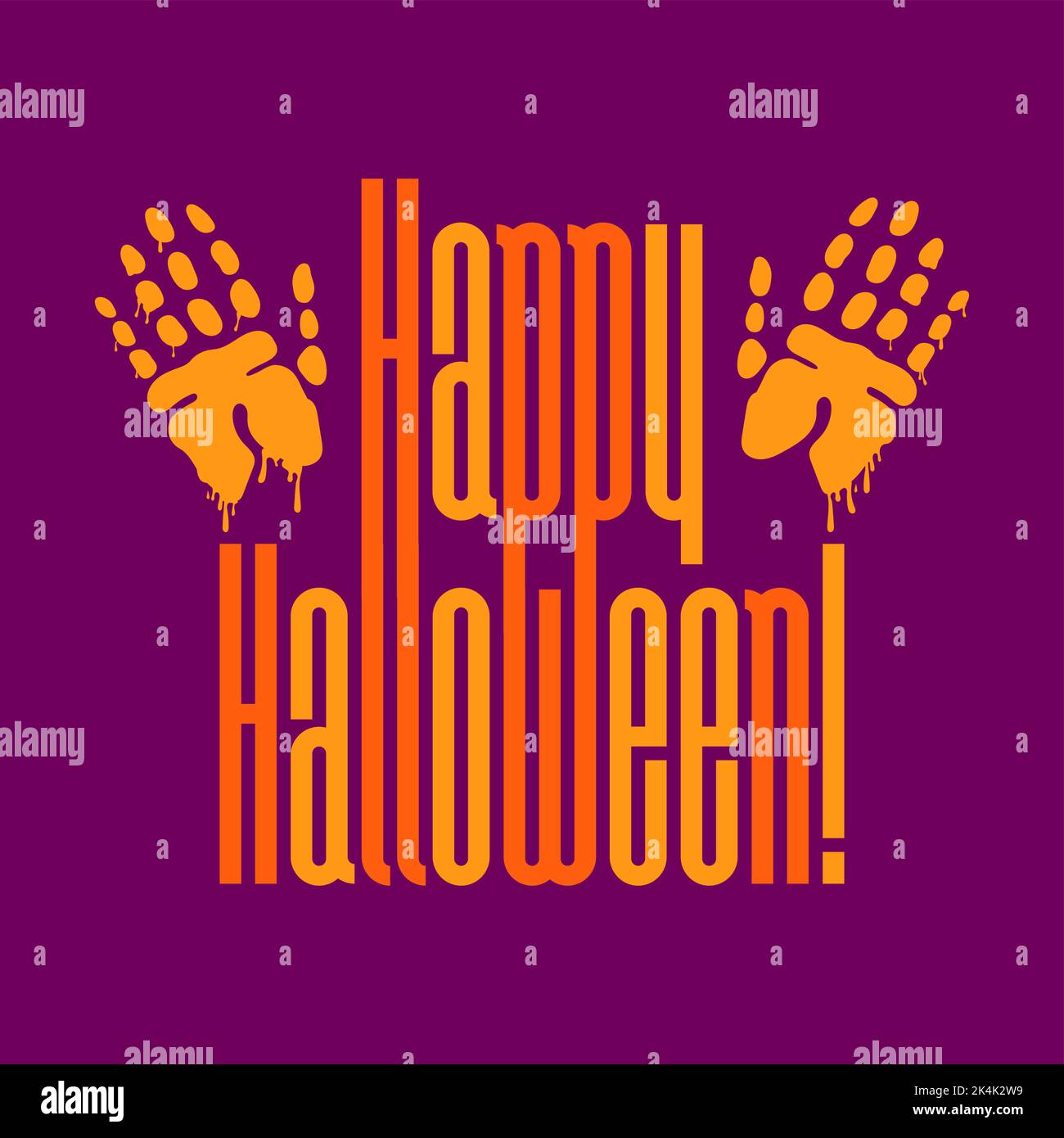 Grußkarte Happy halloween mit Händen Palmendruck tropfende Farbe. Vektorgrafik, Karte, Einladung. Stock Vektor