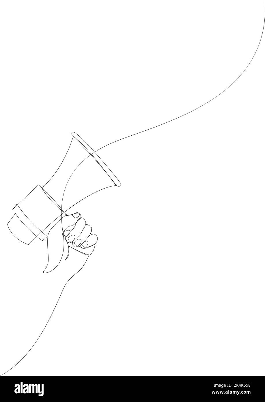 Eine Linienzeichnung des Hornlautsprechers mit Handzeichen und Symbol für Ansage und Einstellung von Mitarbeitern. Vektorgrafik Stock Vektor
