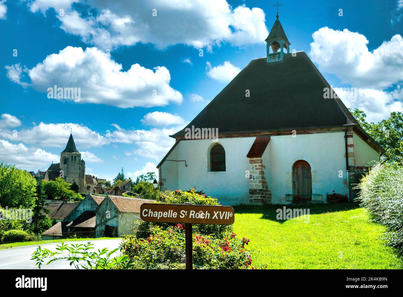 Land von Troncais. Ainay le Chateau. Die Kapelle Saint Roch wurde im 15.. Jahrhundert erbaut. Allier-Abteilung. Auvergne Rhone Alpes. Frankreich Stockfoto