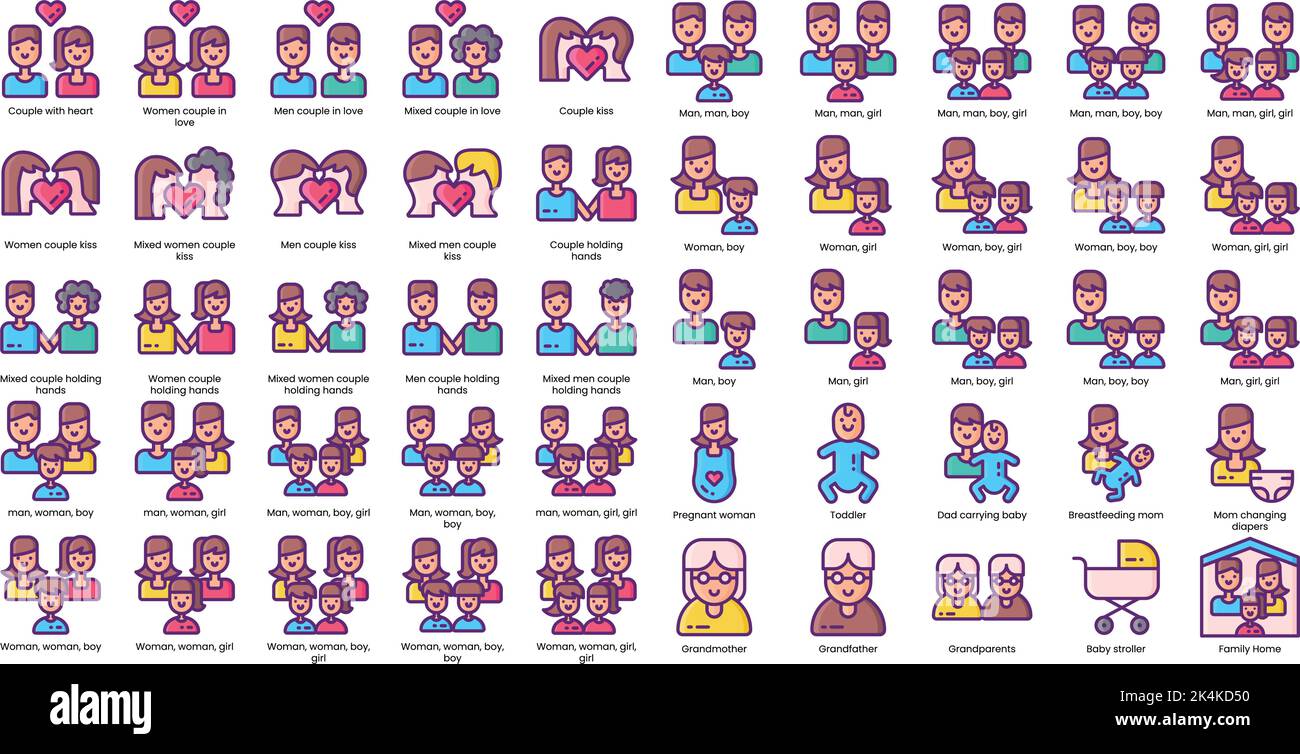 Eine Reihe von Ikonen und Emojis für Familien Stock Vektor
