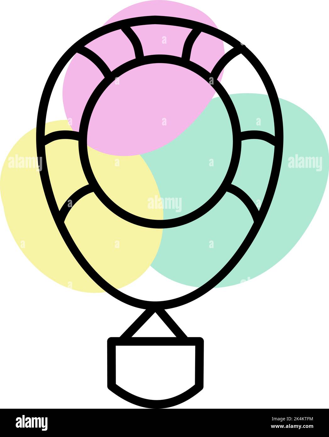 Heißluftballon mit Holzkorb, Illustration, Vektor auf weißem Hintergrund. Stock Vektor