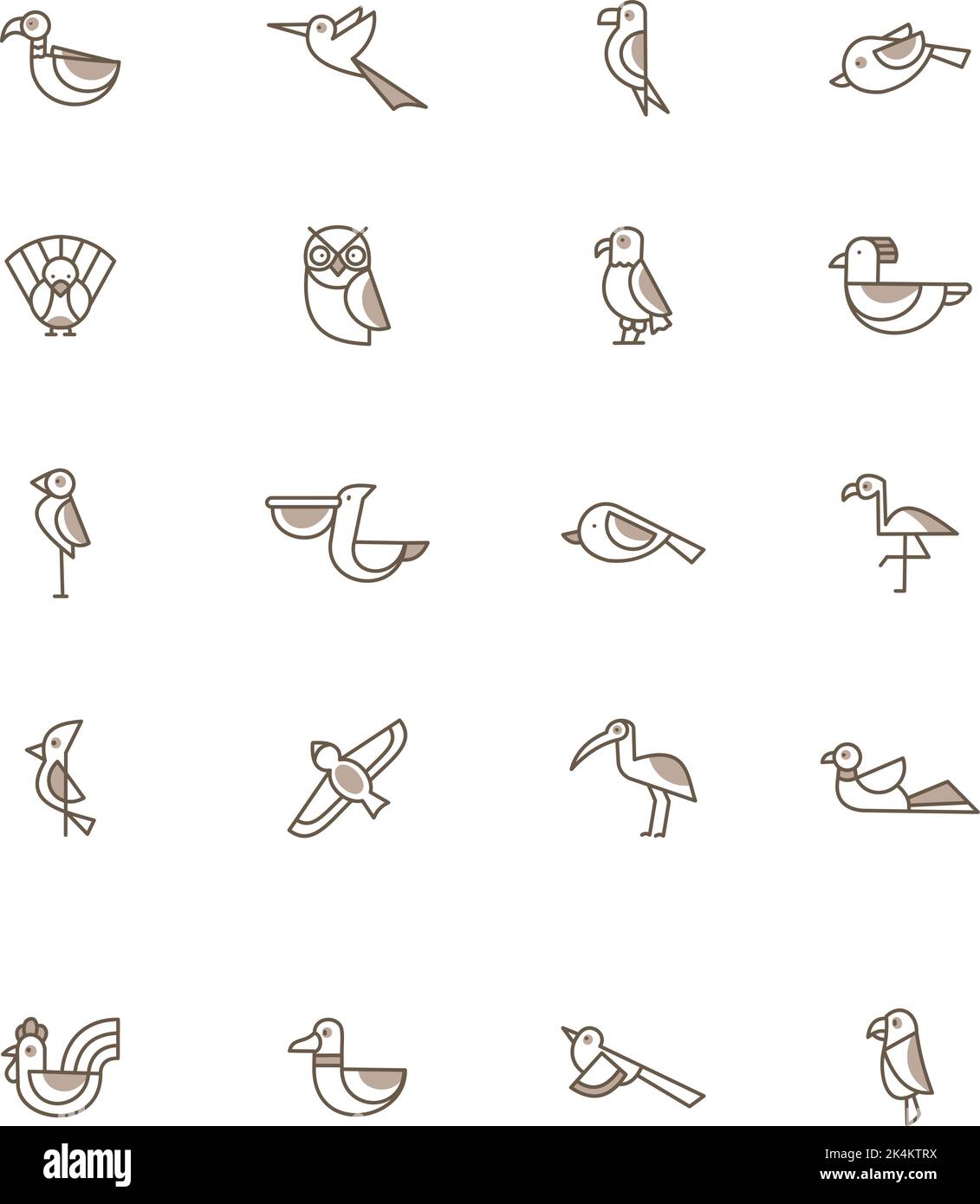 Braune Vögel Symbolpaket, Illustration, Vektor auf weißem Hintergrund. Stock Vektor