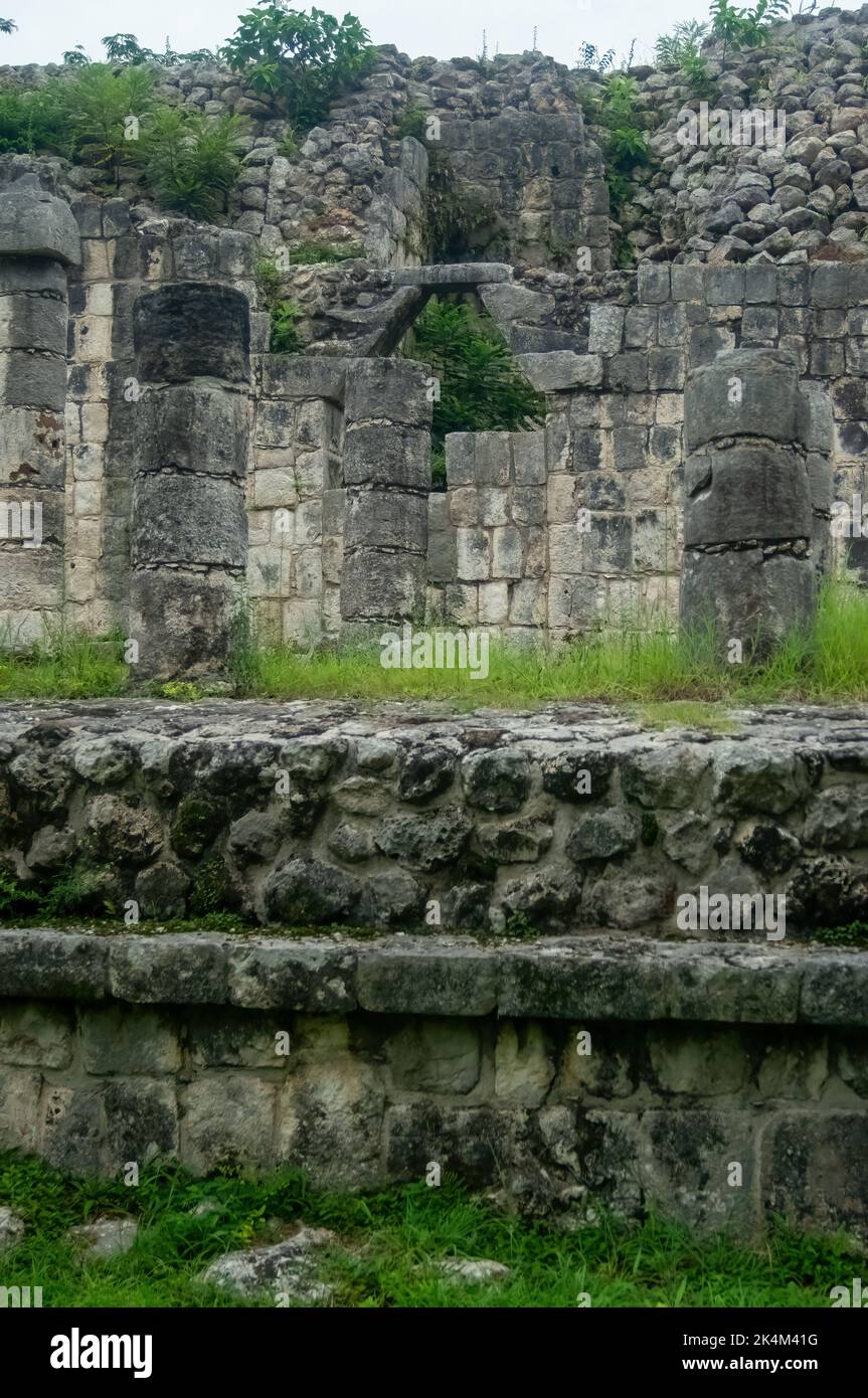 maya-Pyramiden in mexiko, Steinbau, umgeben von Vegetation, tiefen Dschungel Stockfoto