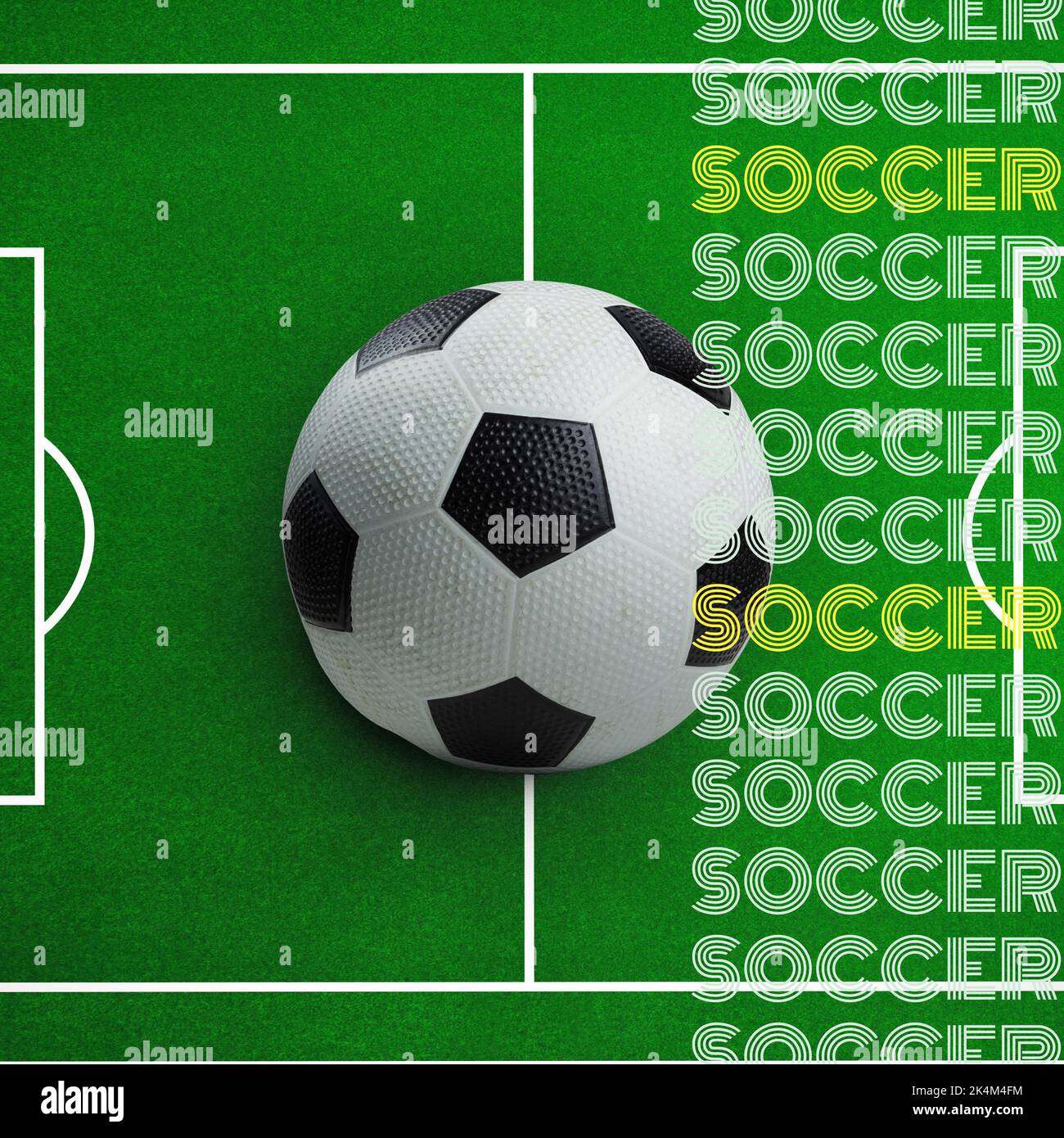 Quadratisches Bild von multiplizierter Fußball und Fußball auf dem Sportplatz Stockfoto