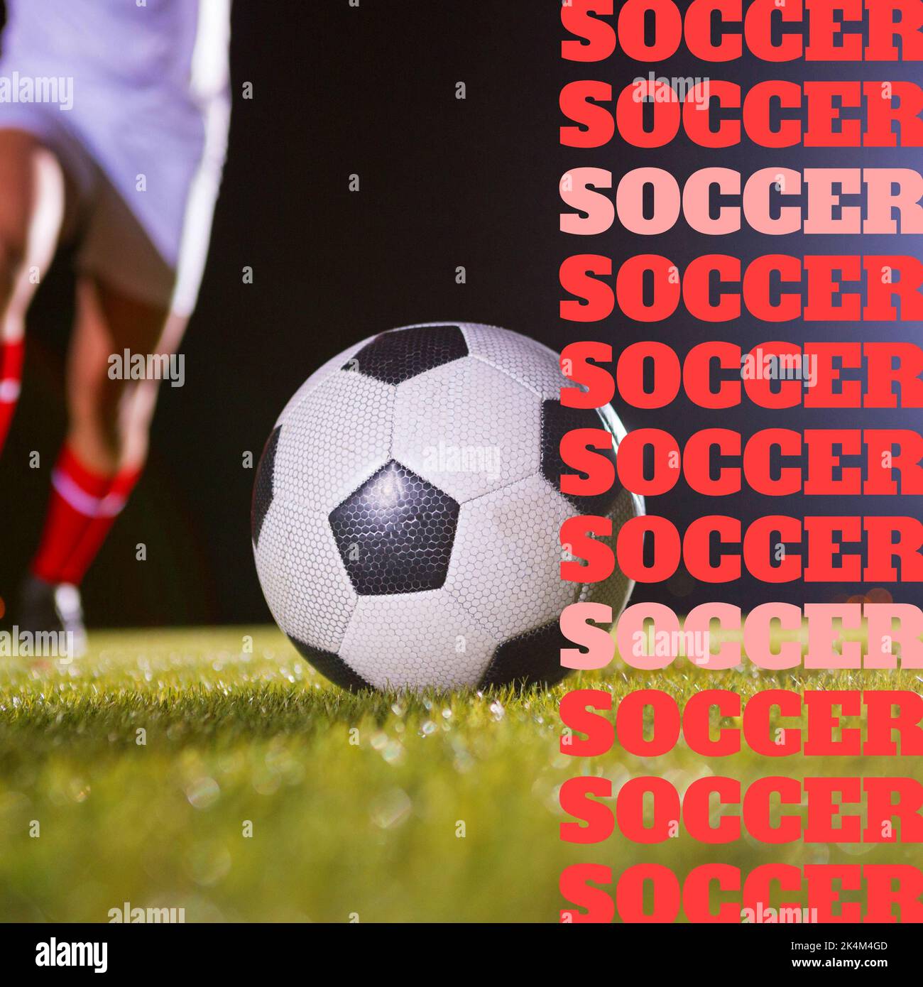 Quadratisches Bild von multiplizierter Fußball und Beinen eines männlichen Spielers mit Ball Stockfoto