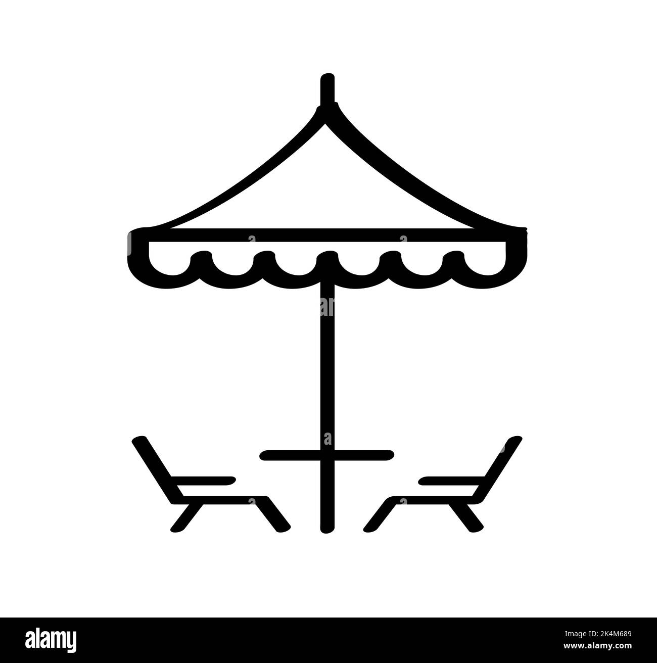 Cartoon-Liegestuhl oder Strandstuhl. Tisch unter dem Sonnenschirm