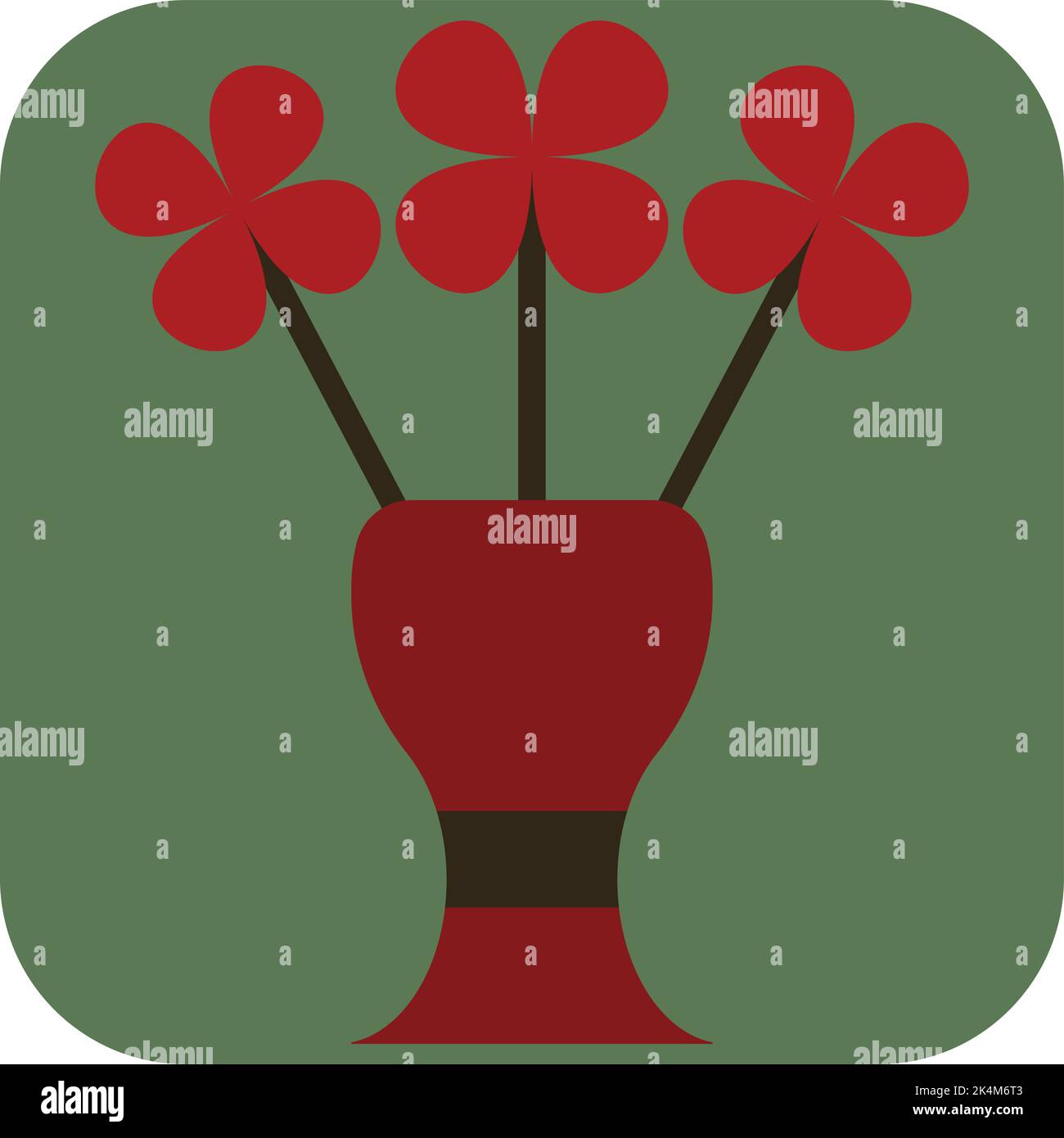 Rote Vase mit roten Blumen, Illustration, Vektor auf weißem Hintergrund. Stock Vektor