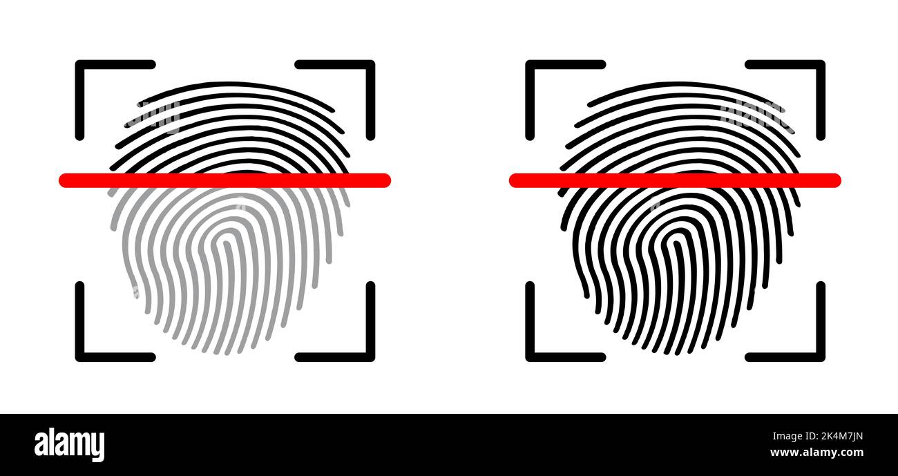 Fingerabdruck-Scan. Cartoon Menschen Finger drucken Piktogramm. Digitales biometrisches, Sicherheits- und Identifizieren per Fingerabdruck-Konzept. Symbo der persönlichen Touch id-App Stockfoto