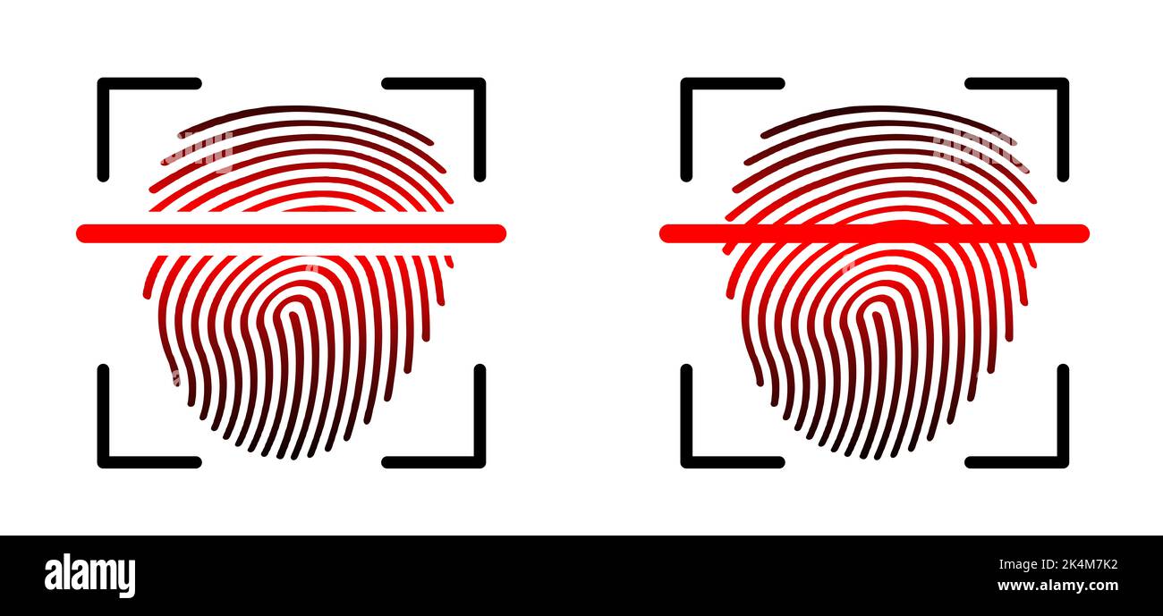 Fingerabdruck-Scan. Cartoon Menschen Finger drucken Piktogramm. Digitales biometrisches, Sicherheits- und Identifizieren per Fingerabdruck-Konzept. Symbo der persönlichen Touch id-App Stockfoto