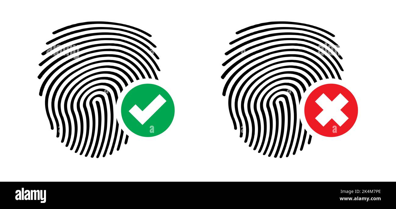 Piktogramm für Fingerabdruck oder Fingerabdruck. Persönliche Touch id-App für den richtigen, falschen oder sperren, entsperren Scan. Symbol für menschliche Fingerabdrücke. Vektorzeichen. Passwort, BL Stockfoto