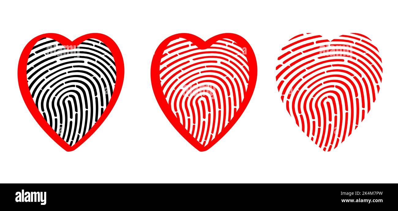 Cartoon Menschen Fingerabdruck oder Fingerabdruck mit Liebe Herz