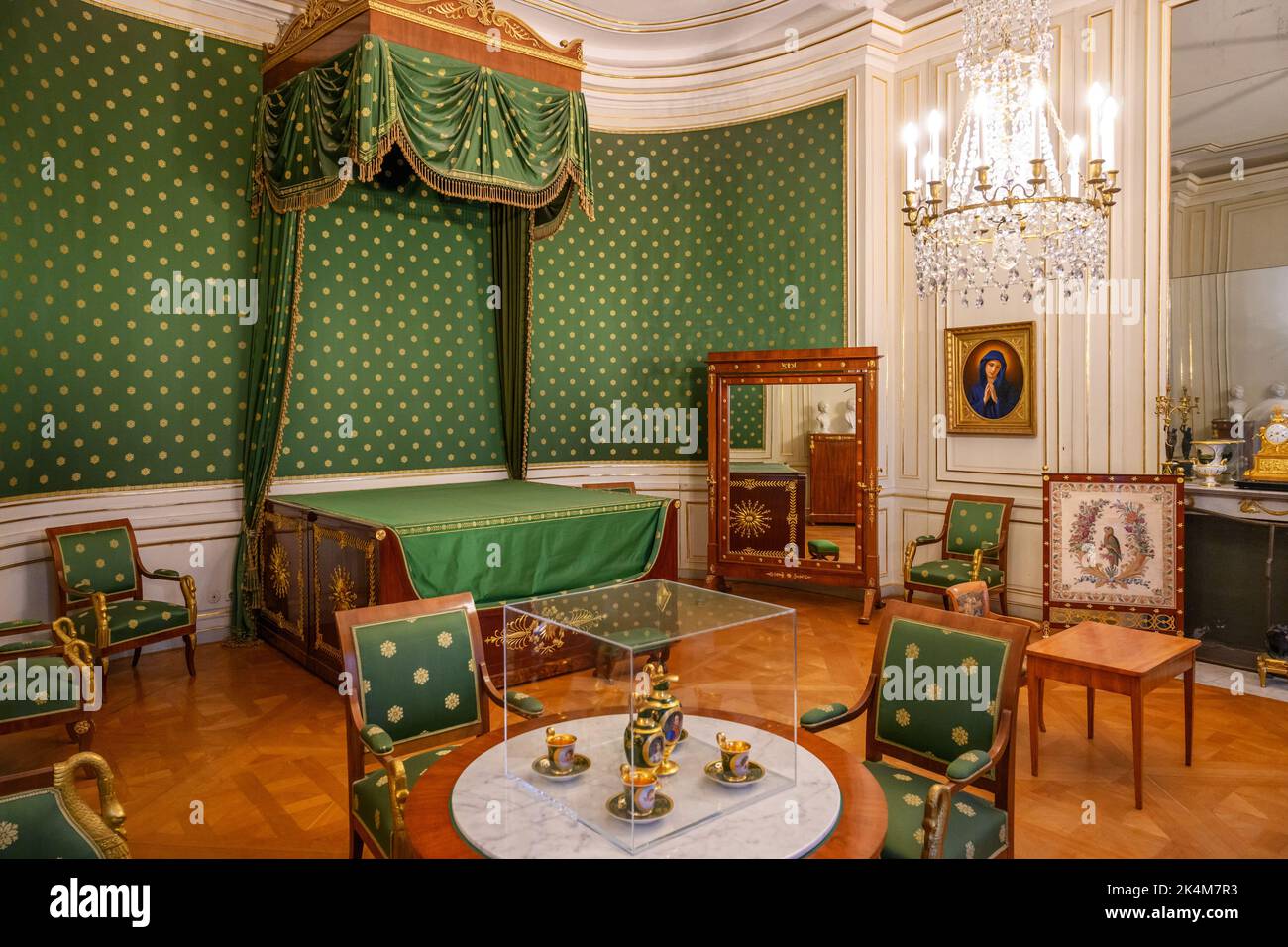 Das Schlafzimmer der Königin im Schloss Nymphenburg (Schloss Nymphenburg), München, Bayern, Deutschland Stockfoto