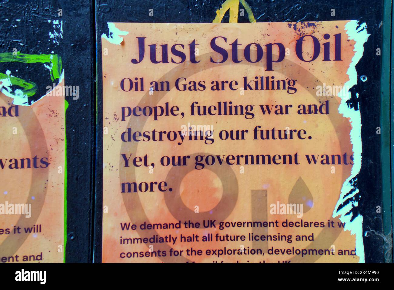 Stoppen Sie einfach das Plakat in Ölplage in Glasgow, Schottland, Großbritannien Stockfoto