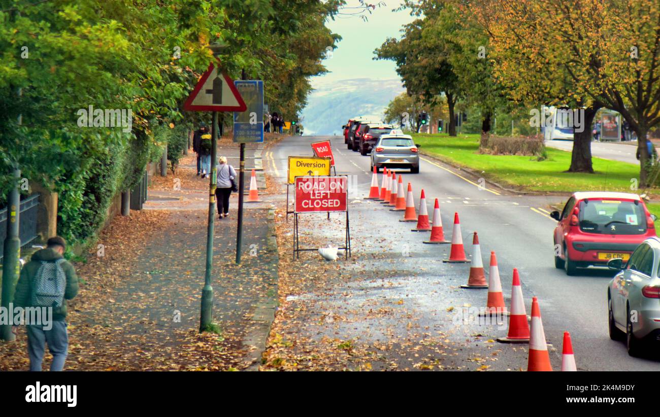 Straßenarbeiten an der A82 großen Westernkröte Glasgow, Schottland, Großbritannien Stockfoto