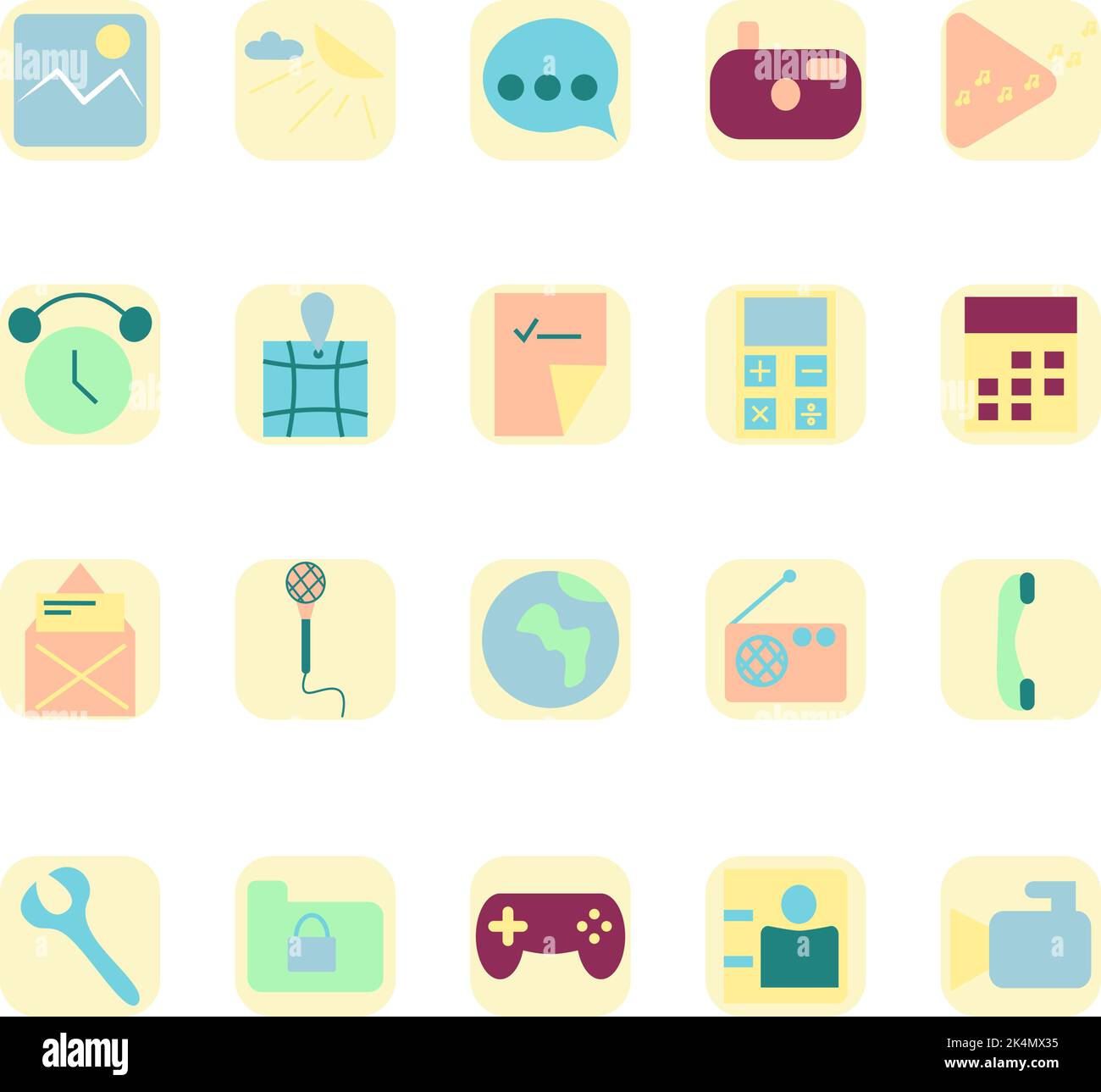 Telefon-Apps, Illustration, Vektor auf weißem Hintergrund. Stock Vektor