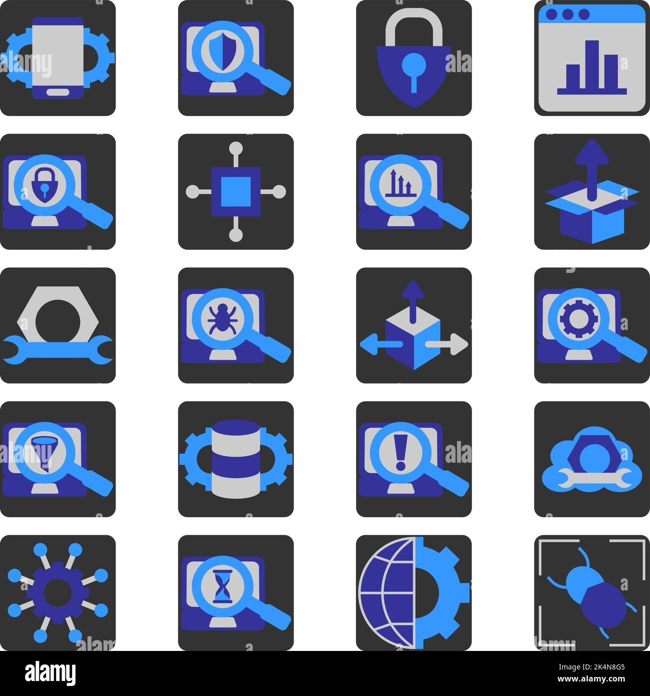 Softwareentwicklung, Illustration, Vektor auf weißem Hintergrund. Stock Vektor