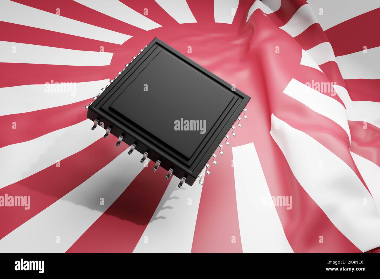 High-Tech-Computer-Chips auf Marine-Fähnrich von Japan. Illustration des Konzepts von Mikrochips, die in Japan entwickelt und hergestellt wurden Stockfoto
