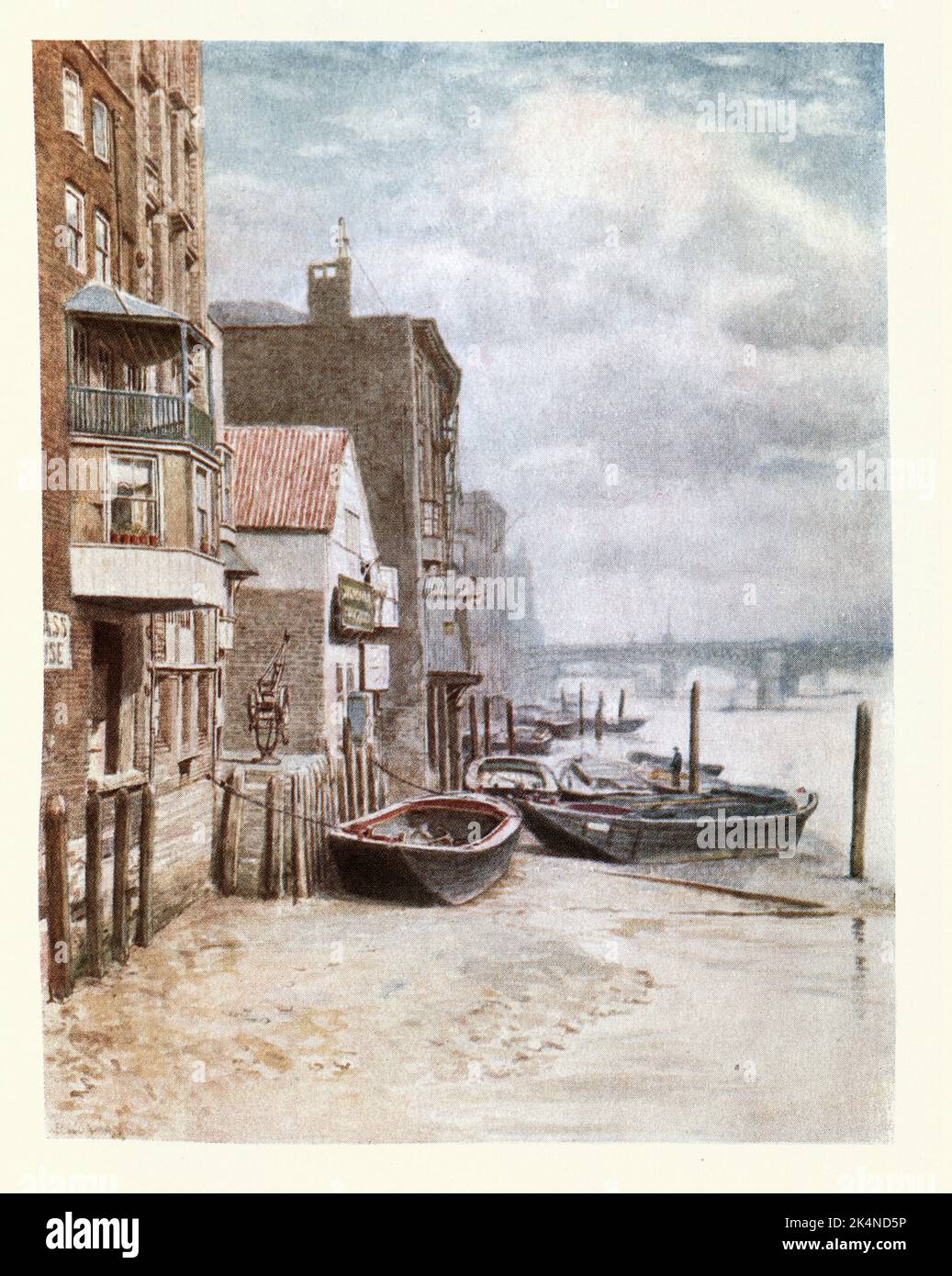Architektur, Alte Gebäude vom St. Paul's Pier, London, Southwark Bridge in distance, Philip Norman, 1890s Stockfoto
