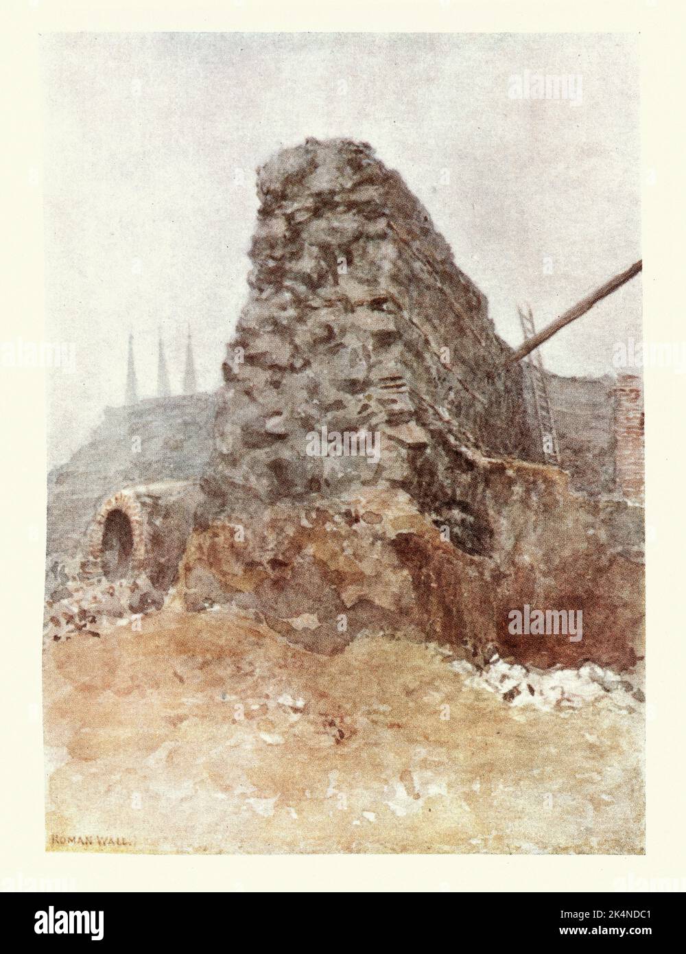 Architecture Lost London, Überreste römischer Mauern, Newgate, 1900s. Philip Norman Stockfoto