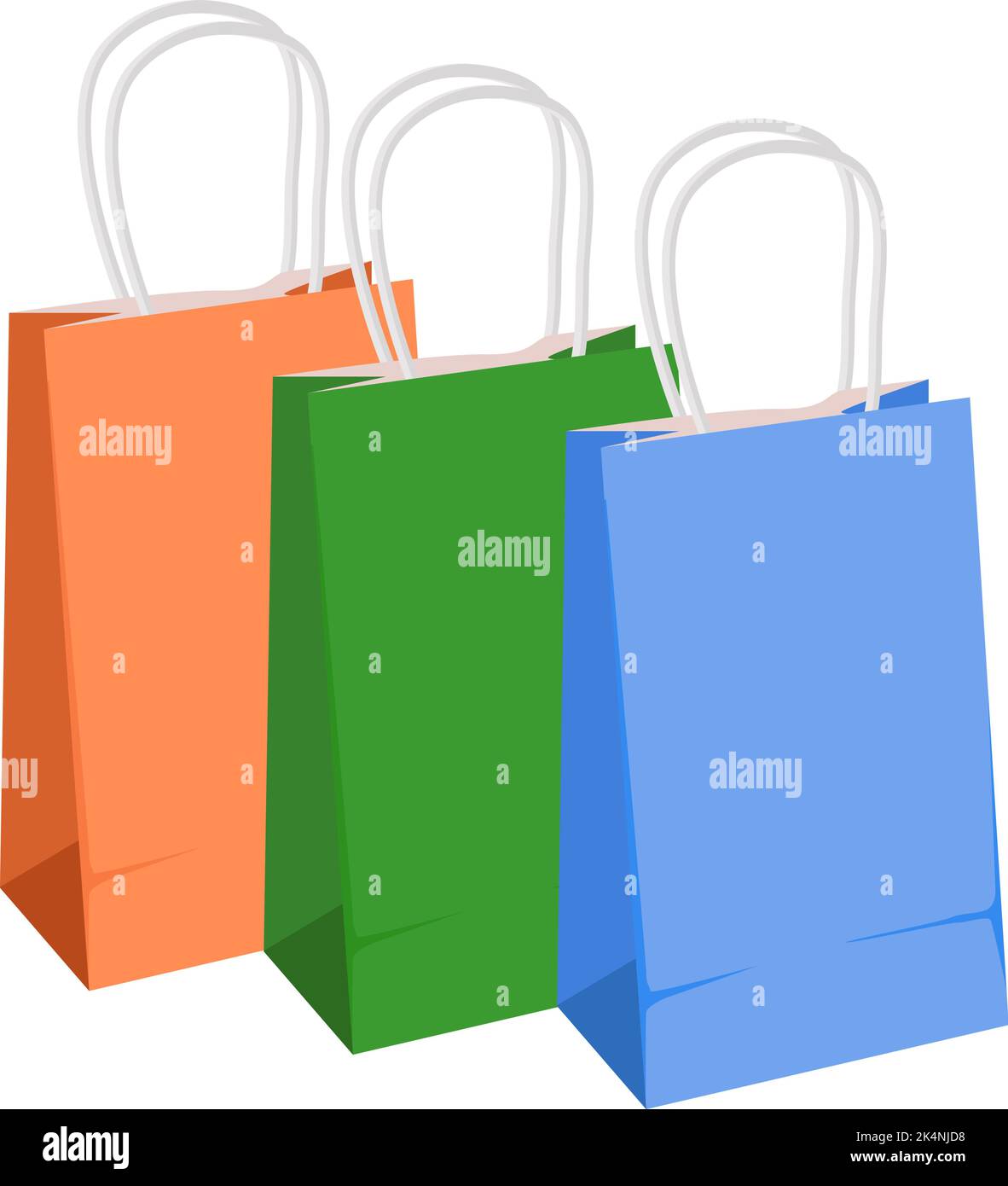 Orangefarbene und blaue Papiertüten, Illustration, Vektor auf weißem Hintergrund. Stock Vektor