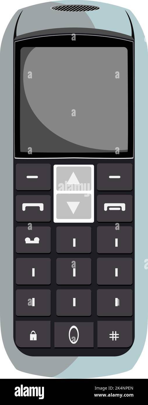 Altes Telefon mit Tastatur, Illustration, Vektor auf weißem Hintergrund. Stock Vektor