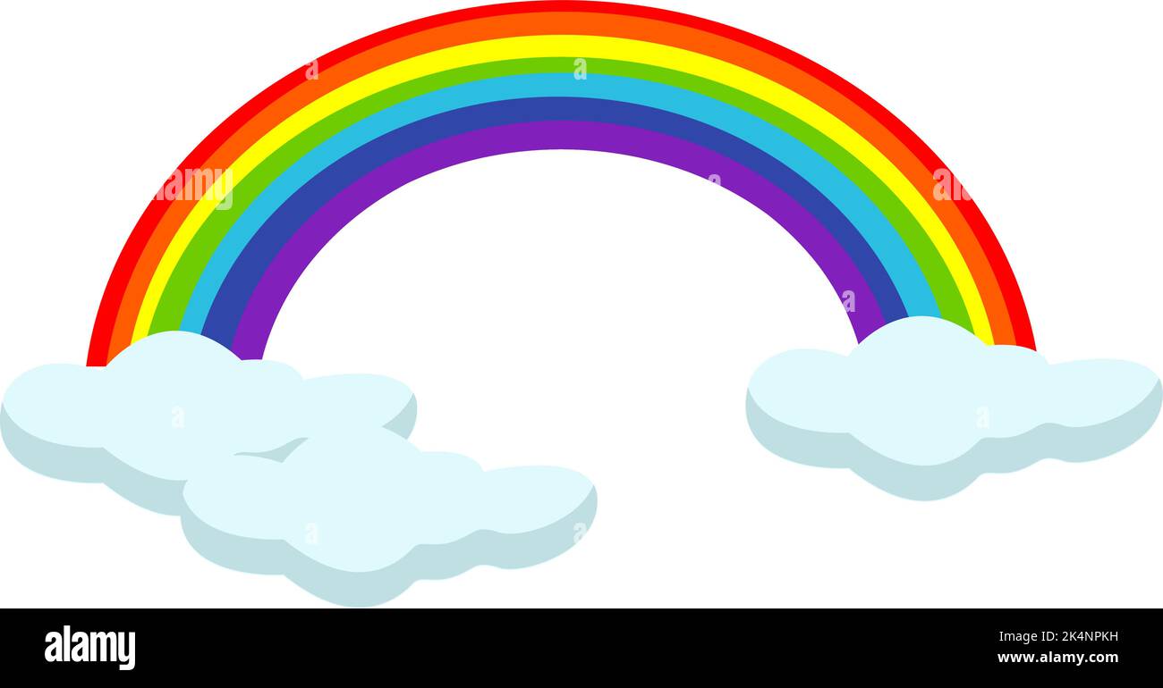 Farbenfroher Regenbogen in Wolken, Illustration, Vektor auf weißem Hintergrund. Stock Vektor
