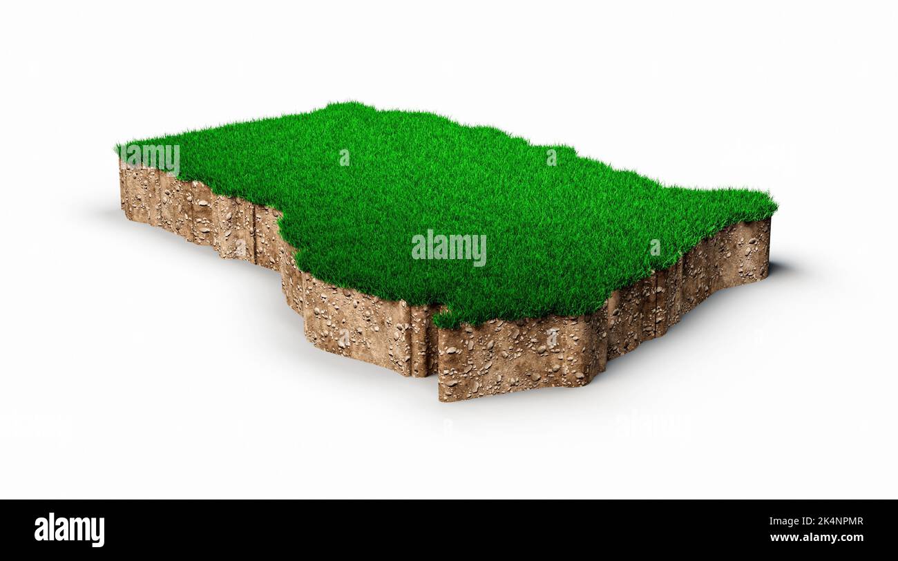 Ghana Karte Bodengeologie Querschnitt mit grünem Gras und Felsboden Textur 3D Abbildung Stockfoto