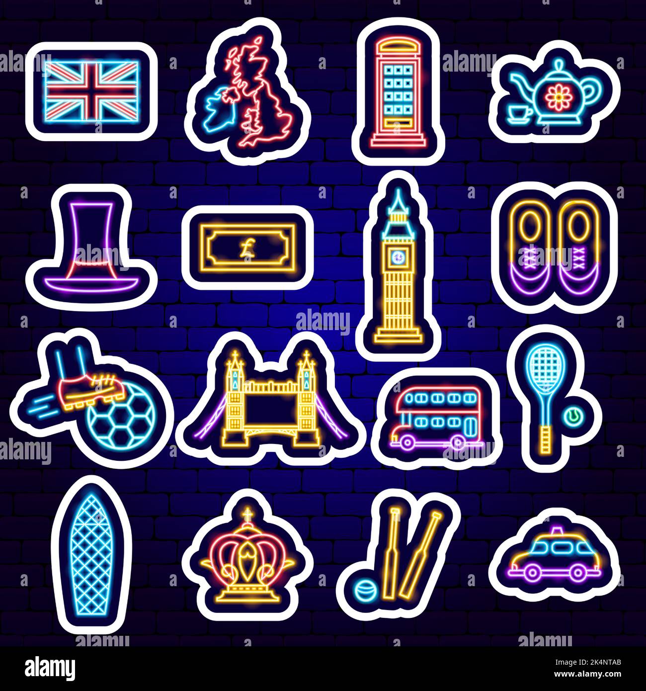 Großbritannien Neon Aufkleber Stock Vektor