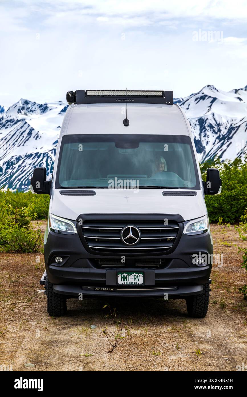 Luftstrom-Wohnmobil Interstate 24X; Blick westlich der Alsek Range; Tatshenshini Alsek Provincial Park vom Haines Highway; British Columbia; Kanada Stockfoto