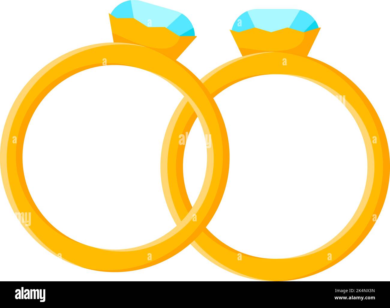 Goldene Proposal-Ringe mit blauen Steinen, Illustration, Vektor auf weißem Hintergrund. Stock Vektor