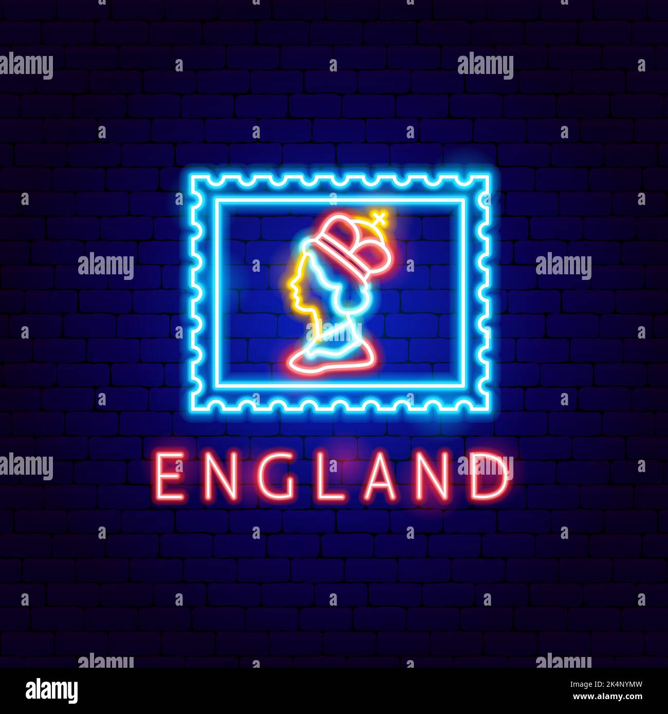 Queen Postal Großbritannien Neon Label Stock Vektor