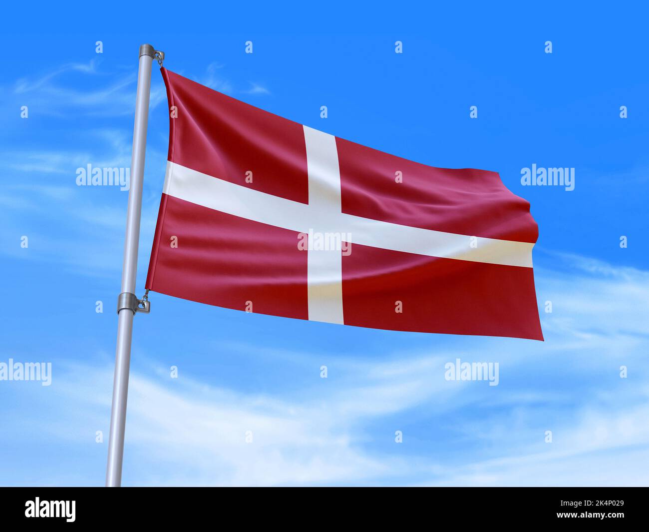 Schöne Dänemark Flagge winkt im Wind mit Himmel Hintergrund - 3D Abbildung - 3D rendern Stockfoto