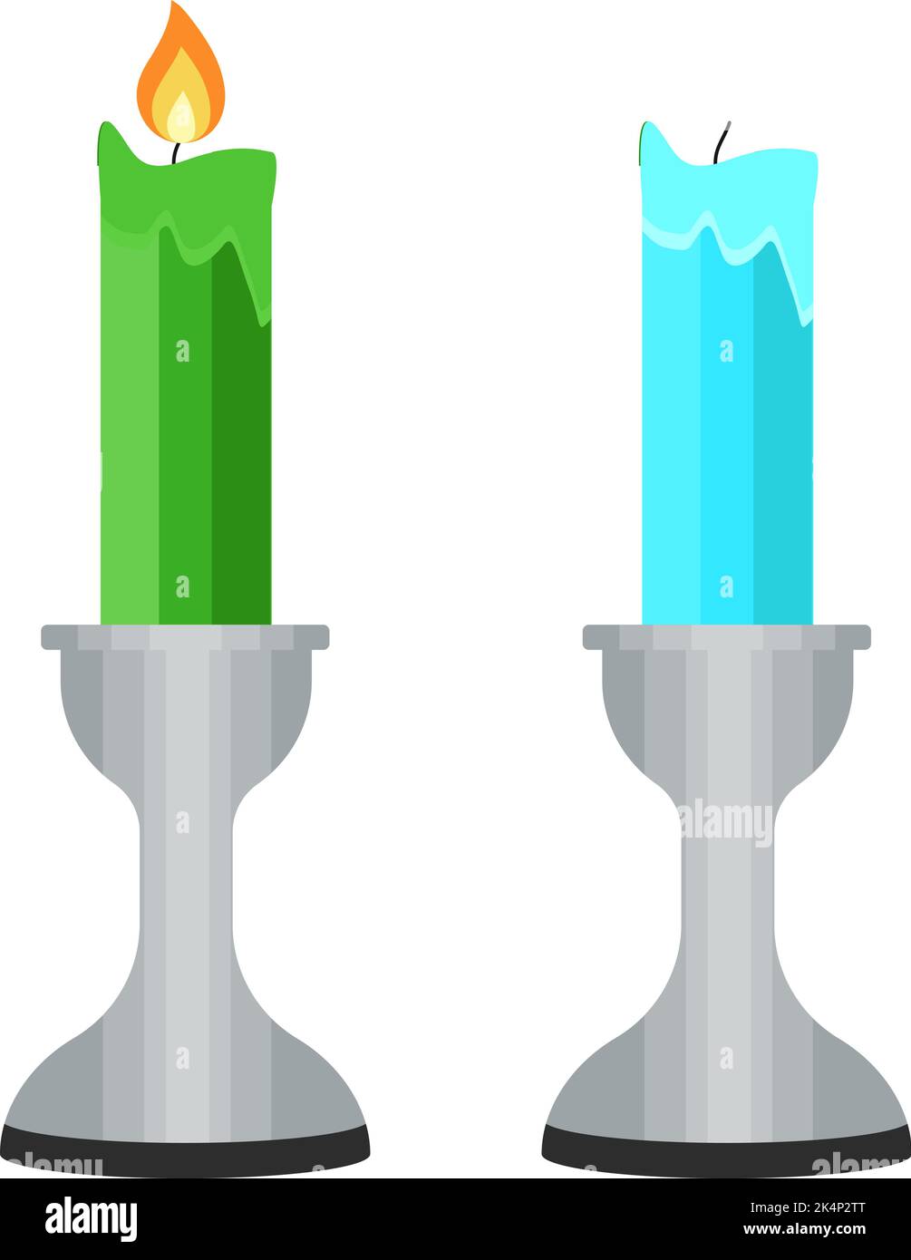 Kerzen in silbernen Kerzenhaltern, Illustration, Vektor auf weißem Hintergrund. Stock Vektor Kerzen in silbernen Kerzenhaltern, Illustration, Vektor auf weißem Hintergrund. Stock Vektor