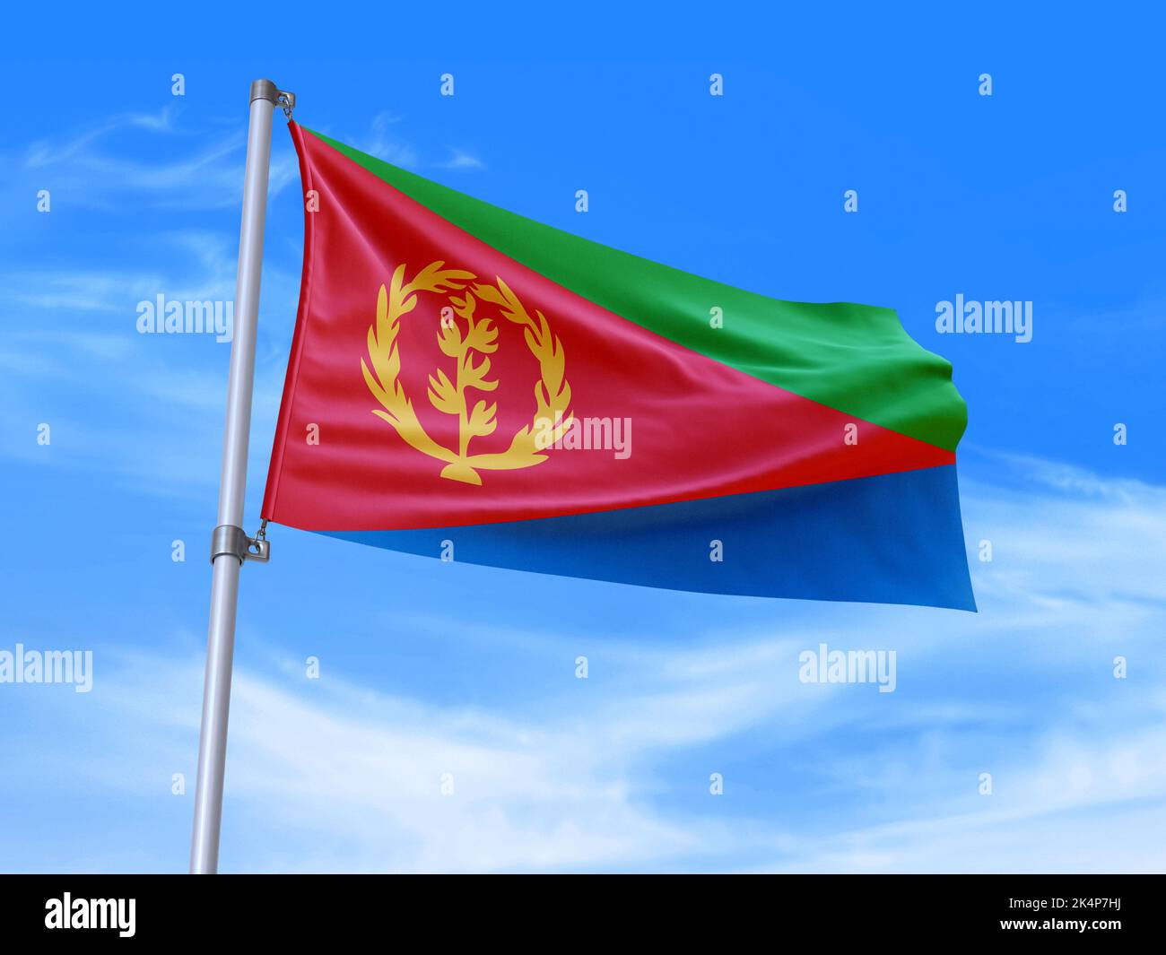 Schöne Eritrea Flagge winkt im Wind mit Himmel Hintergrund - 3D Abbildung - 3D rendern Stockfoto