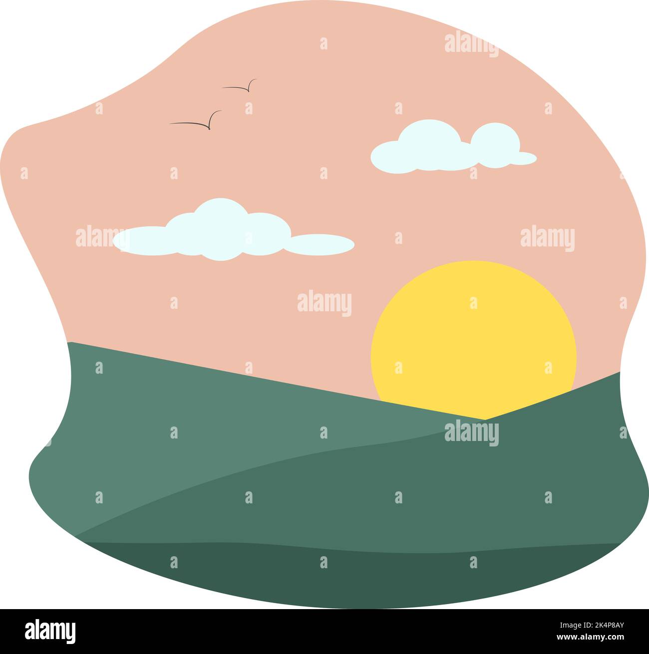 Aufgehende Sonne im Feld, Illustration, Vektor auf weißem Hintergrund. Stock Vektor