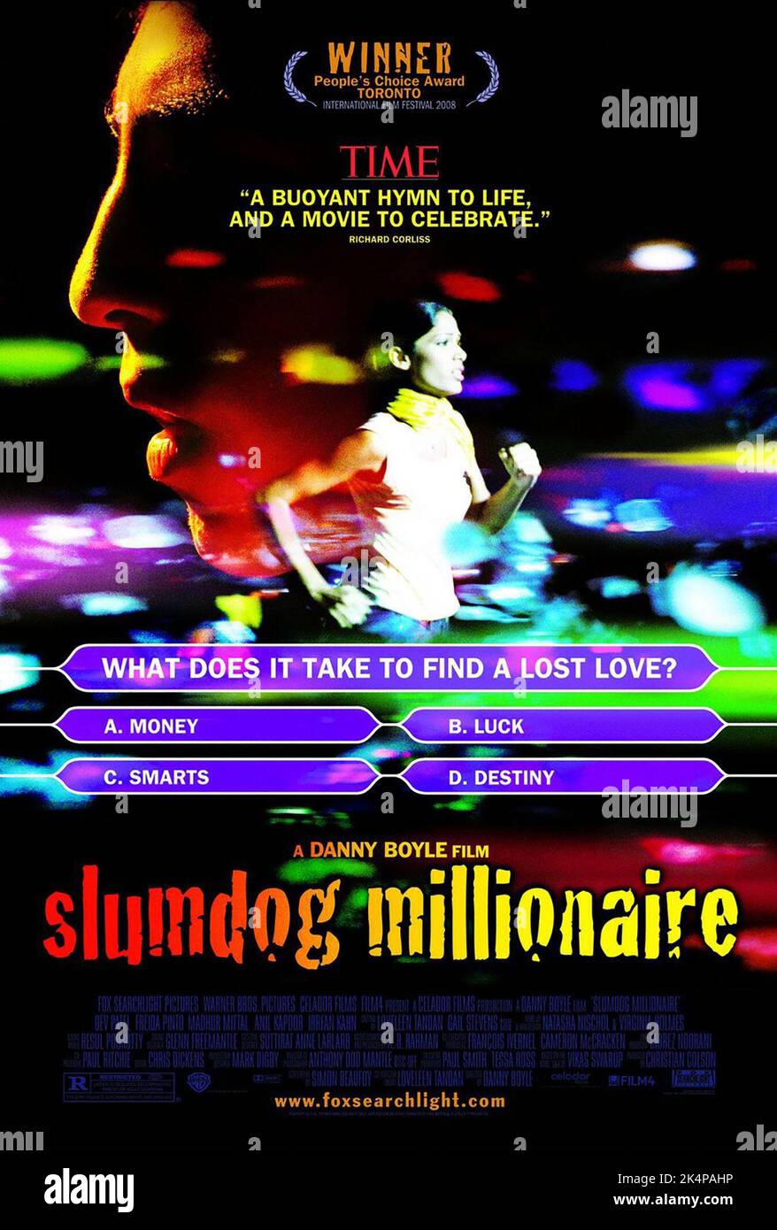 DEV PATEL, Freida Pinto, Plakat, Slumdog Millionaire, 2008 Stockfoto