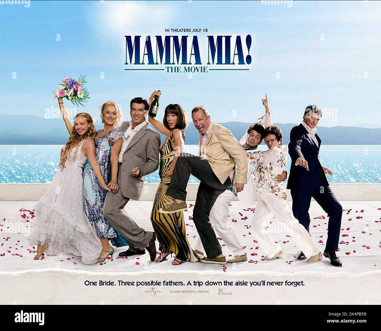 SEYFRIED, STREEP, BROSNAN, BARANSKI, SKARSGARD, COOPER, WALTERS, POSTER, MAMMA MIA!, 2008 Stockfoto