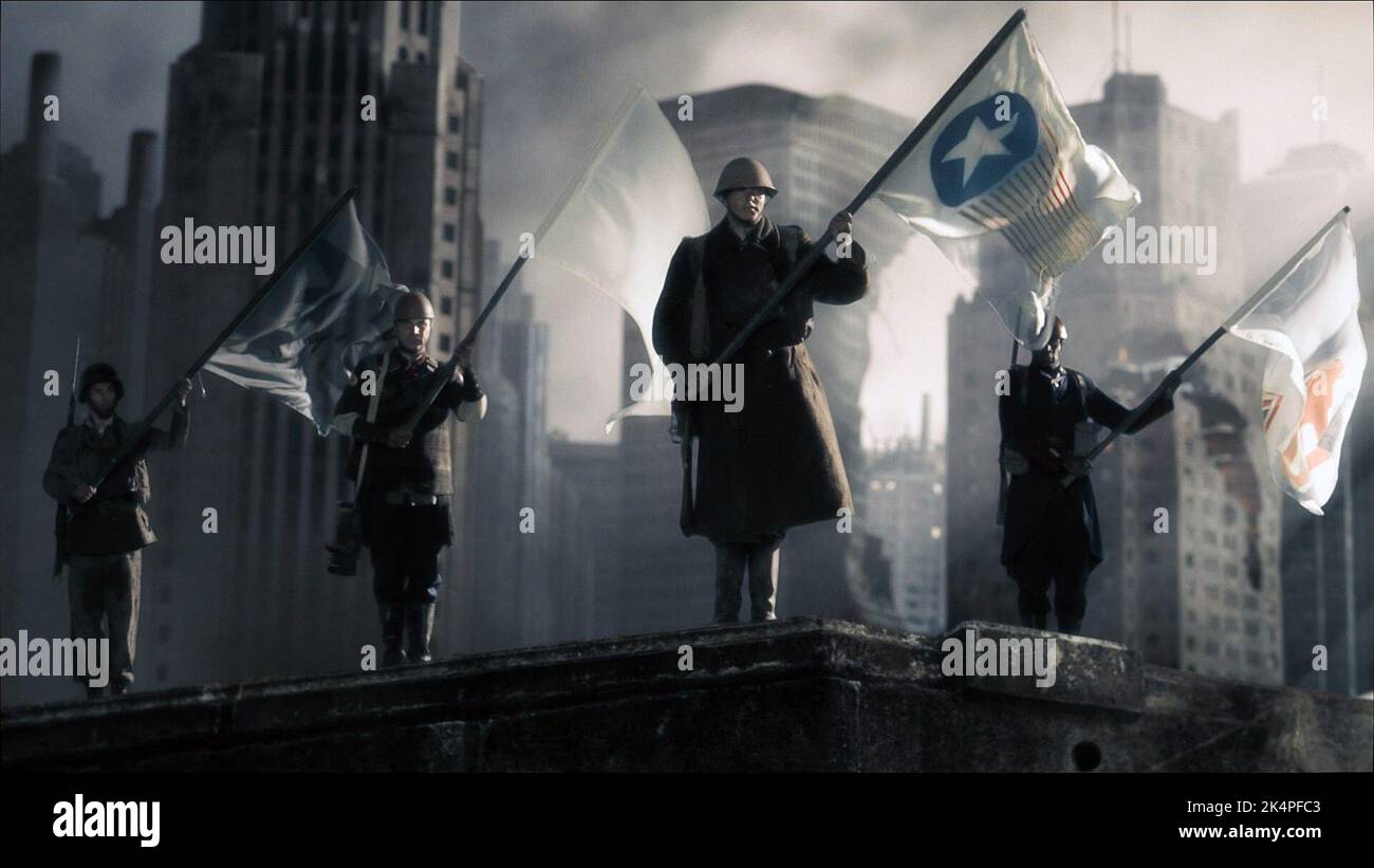 FLAGGENTRAGENDE SOLDATEN, MUTANT CHRONICLES, 2008 Stockfoto