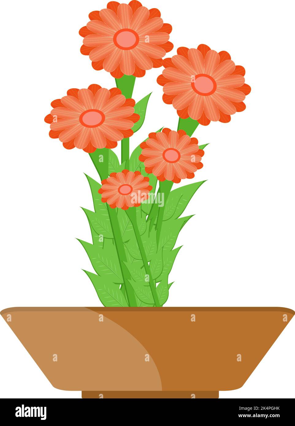 Orangefarbene Blüten im Topf, Illustration, Vektor auf weißem Hintergrund. Stock Vektor