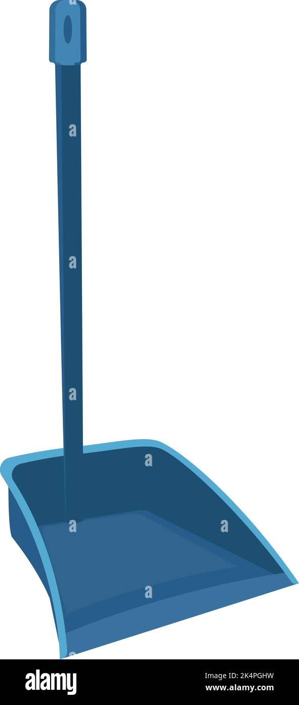 Blaue Kehrschaufel mit langem Griff, Illustration, Vektor auf weißem Hintergrund. Stock Vektor Blaue Kehrschaufel mit langem Griff, Illustration, Vektor auf weißem Hintergrund. Stock Vektor