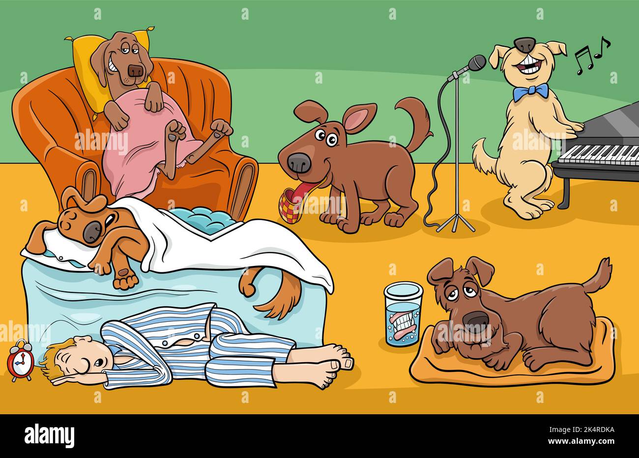 Cartoon-Illustration von lustigen Hunden und Besitzer Comic-Figuren Gruppe Stock Vektor