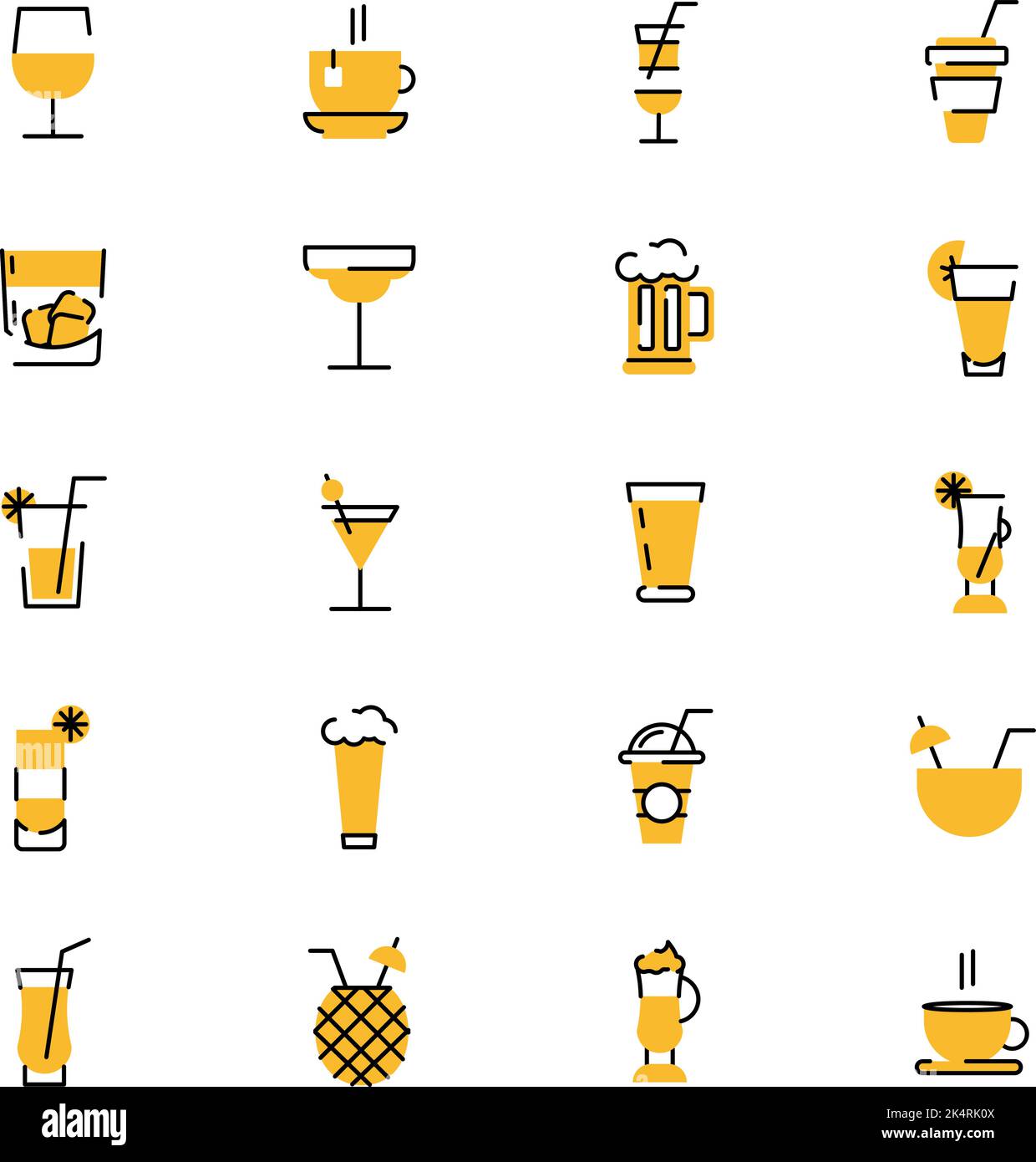 Open Bar Drinks, Illustration, Vektor auf weißem Hintergrund. Stock Vektor