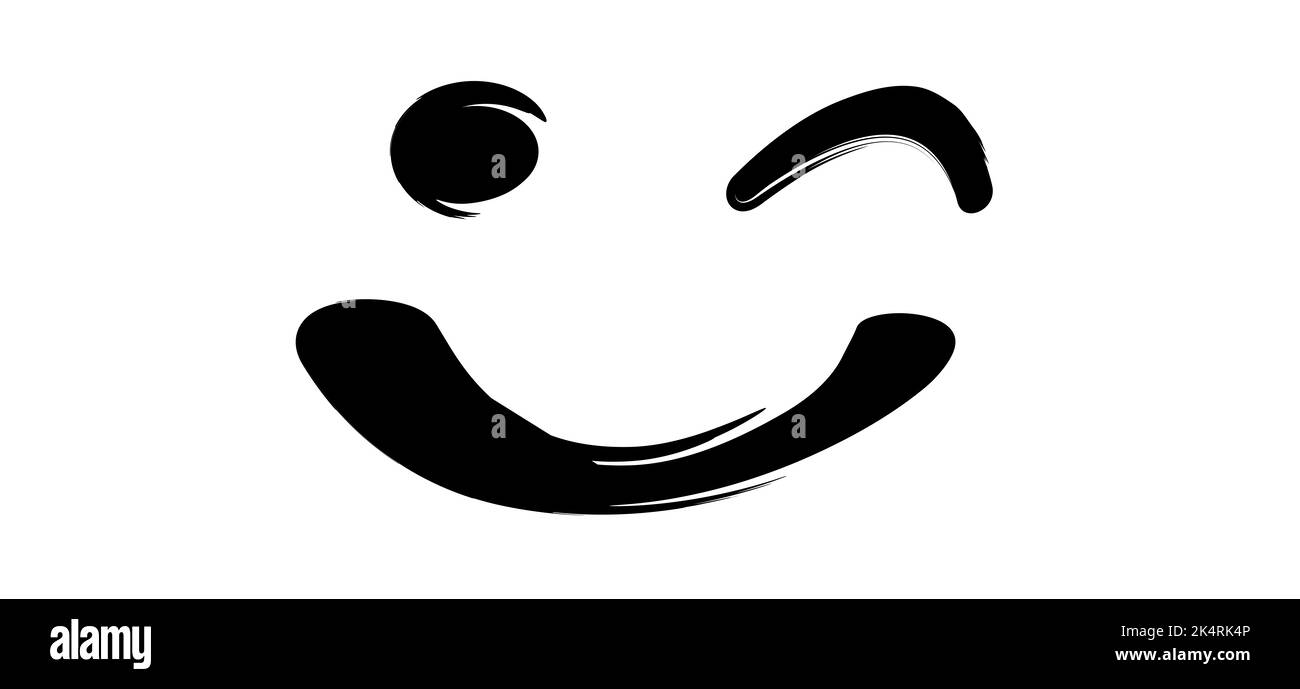 Cartoon Zeichnung Lächeln Gesicht mit einem Augenzwinkern. Vektor-Design, Inspiration, Motivation mit glücklichen Lächeln. Stockfoto