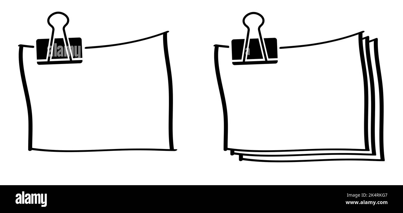 Metall-Büroklammern Ordner auf transparentem Hintergrund. Cartoon Zeichnung Büro Clip Binder Klemme. Angehängt, Dokument oder Datei anhängen. Vector Business oder s Stockfoto