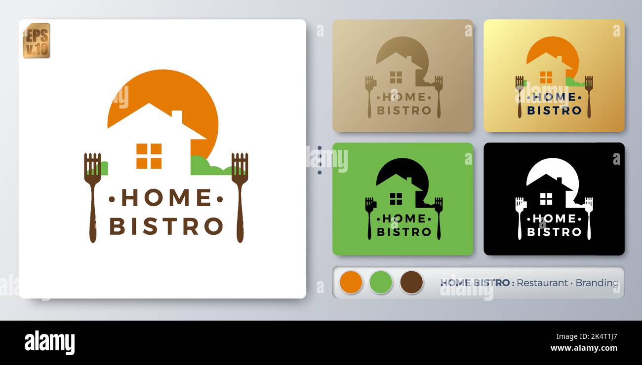 Startseite Bistro Food Service Vektor Illustration Logo Design. Leerer Name für Insert Your Branding. Entwickelt mit Beispielen für alle Arten von Anwendungen. Y Stock Vektor
